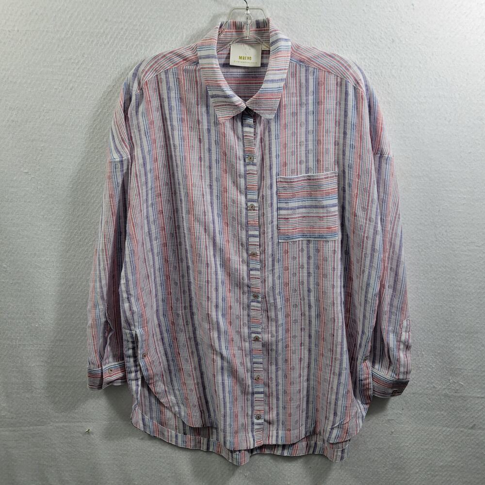 Maeve By Anthropologie  Button Front Striped Tunic Blouse Size S 91924-0884
